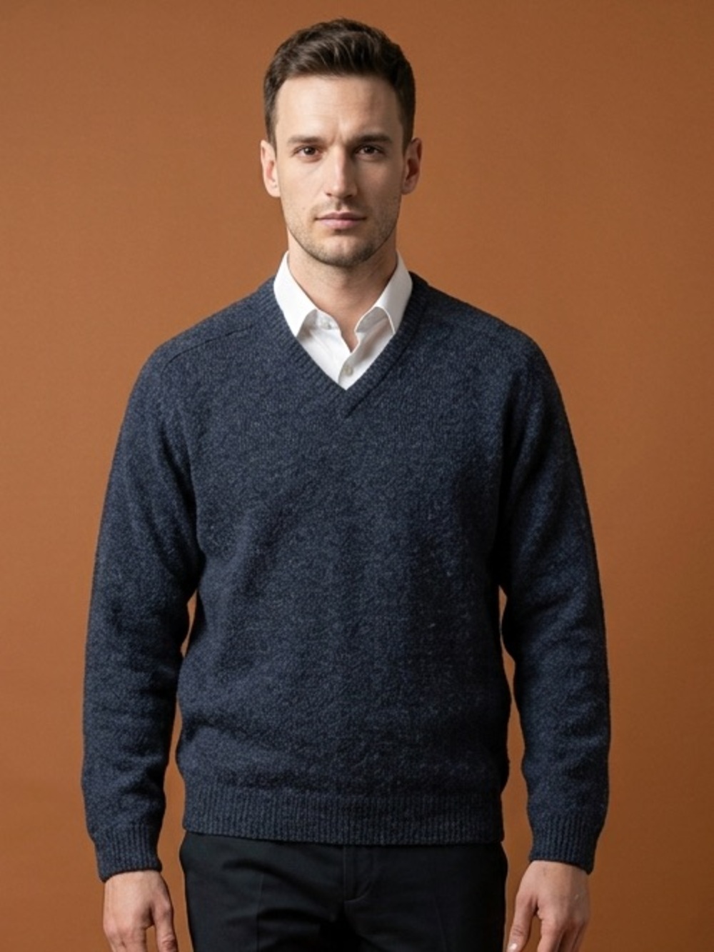 Vintage Rugby Knitting Mills 100% Wool V-Neck Pullover Sweater Dark Navy